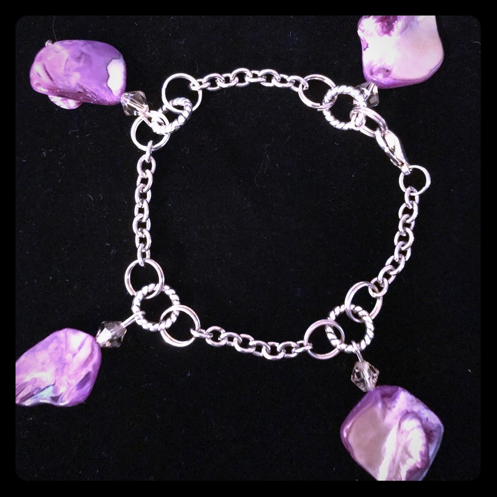 🛍Handmade Swarovski  Bead & Shell Charm Bracelet